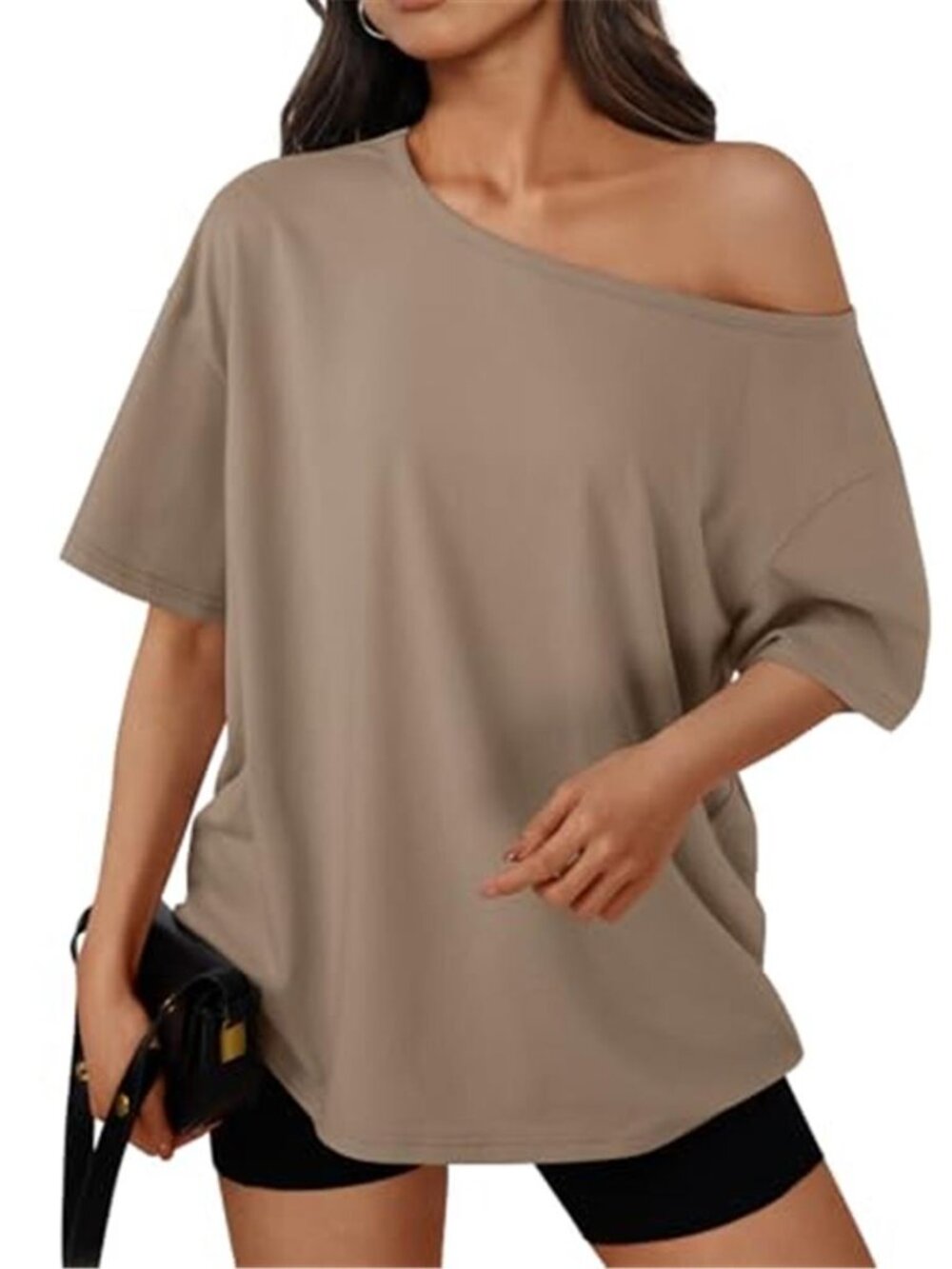 Womens Oversized Off Shoulder Top Short Sleeve Loose Casual Summer Blouse Tee